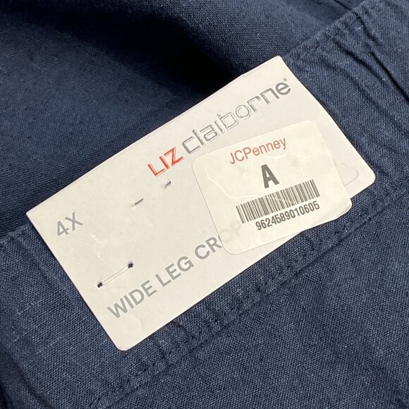 Liz Claiborne Pants Womens 4X Blue Linen Blend Wide Leg‎ Cropped Pull On Comfort - Picture 7 of 10